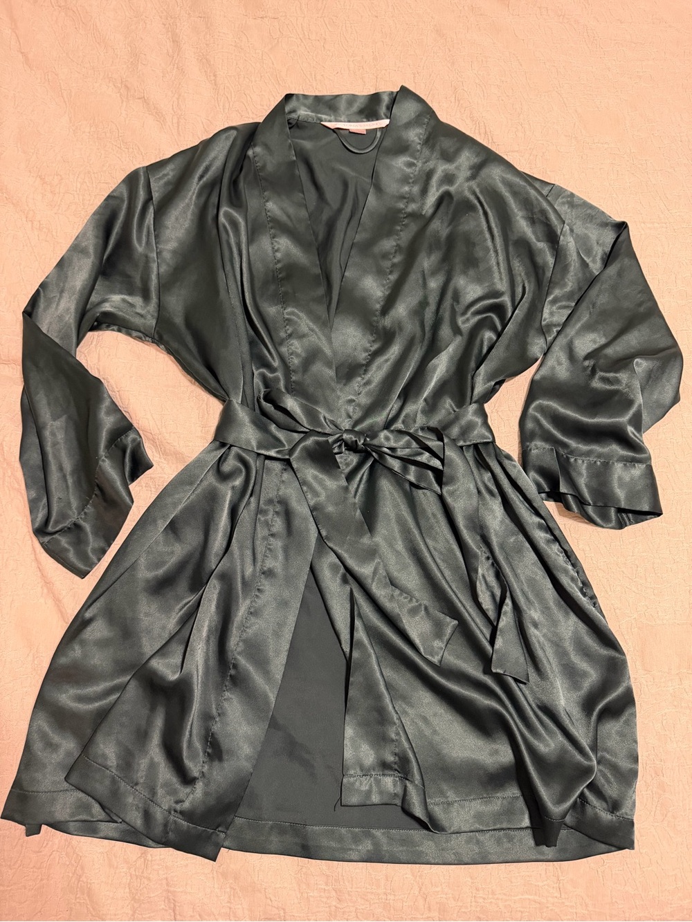Victoria's Secret Olive Green Satin Robe with Self Tie Belt